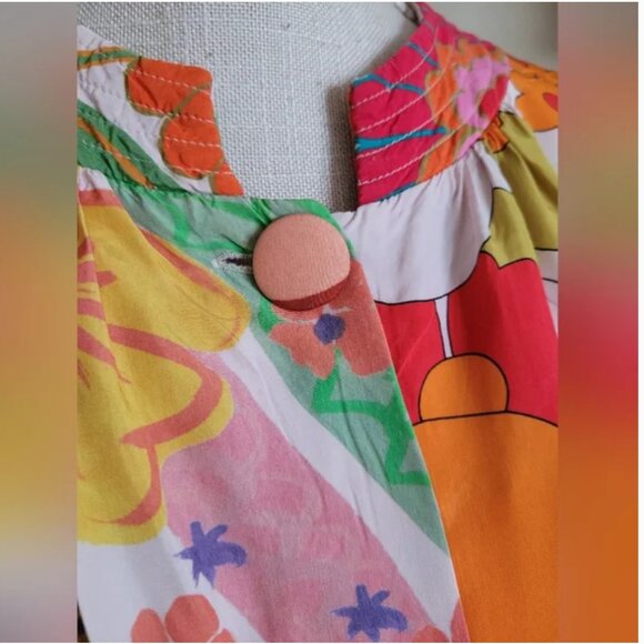 CeliaB Colorful Titanite Printed Oversized Midi Caftan Dress Shirt XS Celia B - Picture 3 of 7